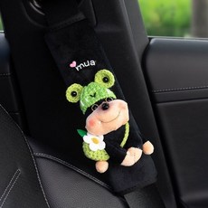 新款乖巧腫臉小狗車載安全帶護肩套 高顏值蜜蜂狗汽車防勒脖保護套, 1個, 綠色乖巧小狗-安全帶護肩套