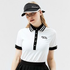 HENRY STUART 여성용 립 카라티셔츠 화이트