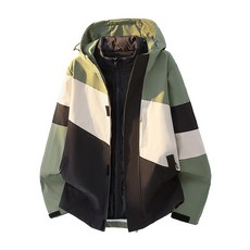 戶外防水三合一羽絨服男 拼接撞色工裝沖鋒衣 青年連帽保暖羽絨內膽大碼風衣 短款運動羽絨外套