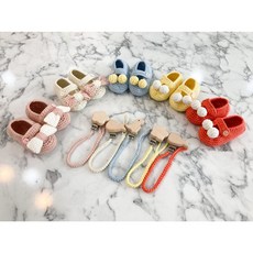 [라미니팅] 코바늘DIY 아기덧신&치발기스트랩 세트 패키지, 공룡, 핑크, 1개