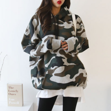 NewCare 여성 기모 후드 스트릿룩 카모 오버핏 밀리터리 유니크