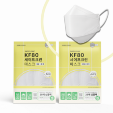 국산 세이프크린 KF80 대형 여름용 귀안아픈 숨쉬기편한 일회용 황사 미세먼지 마스크, 화이트(50장), 2세트, 25개입
