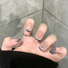 穿戴甲高級感豹紋閃鑽法式美甲甲片貓眼辣妹穿戴式指甲片, 1個, BY1792藍紋金翅:手工甲M碼#10片/袋