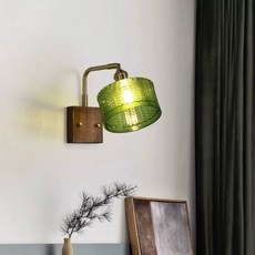 復古木質底座玻璃壁燈，簡約風格臥室床頭燈，客廳書房裝飾壁燈, 復古綠色