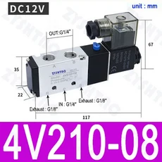 공압 전기 솔레노이드 밸브 4V210-08 5 방향 2 위치 제어 공기 가스 마그네틱 밸브 12V 24V 220V 4mm-12mm, DC12V, 01 4V210-08_01 DC12V
