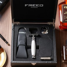 FREED 兩周年紀念款 尊爵四件組雙刃刮鬍刀禮盒 男 禮物, 1個, 珍珠白,不需刻字