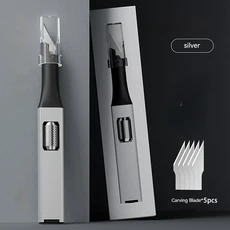펜모양의 DIY 알루미늄 손잡이 조각 칼에는 스스로 교체할 수 있는 말굽 아트 블레이드 5개가 함께 제공됩, 05 silvery, 1