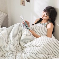 KURUA 부드러운 사계절 경전 스트라이프 먼지없는 차렵이불