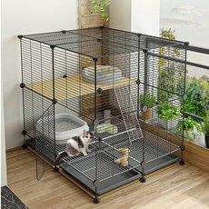 貓籠子 寵物籠 貓籠 二層貓籠 三層貓籠 貓咪幼貓養貓舍 貓窩 貓屋 家用室內別墅 超大自由空間廁所一體, 3層2列2排『73*72*106』視頻同,至尊款【貓碗+配套貓砂盆+貓窩+貓吊床+, 1個