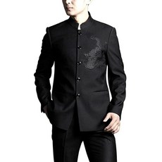 HFU 중국 당나라 수트 남성용 만다린 칼라 슬림핏 긴소매 재킷 전통 드래곤 자수 캐주얼 코트 상의 (89# 블랙 재킷 XL) 89# 블랙 재킷