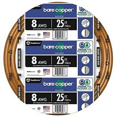 Southwire 8게이지 베어 구리 와이어 - 접지 및 전기 응용 분야용 솔리드 소프트 드로우 비절연 구리 도체 7.6m(25피트), 25 ft