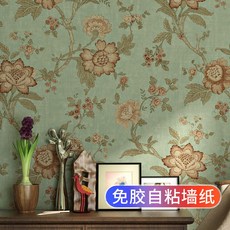 가정 침실용 접착식 벽지 따뜻한 미국식 레트로 스타일 두꺼운 프랑스 전원풍 배경 벽지, 복고풍 그린 자가접착 9.5mx0.53m