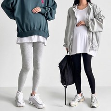 (1+1) 임산부 무압박 레깅스 사계절 부드럽고 신축성 좋은 10부 쫄바지 2장세트