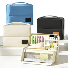 대용량 스탠딩 필통 파우치 자석 학생용 다용도 필기구 파우치 옥스포드 멀티정리, 1개, 아이보리