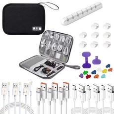 케이블 관리 키트 9개의 충전 코드 보관 가방 USB 타입 C 마이크로 USB 라이트닝 호환 케이블 오거나이저 라벨 아이폰 데스크톱 여행용 클립 107775, 케이블 관리 키트, 9개의 충전 코드, 보관 가방, U