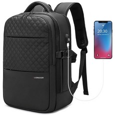 O-TBOST 남성용 비즈니스 백팩 17인치 노트북 백팩 USB 충전 포트 포함 방수 여행용 대학 백팩 블랙. 대형, 블랙