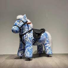 승마장난감 바퀴가 달린 말장난감 말타기 목마 흔들말, 1개, 33. 청화백자 1