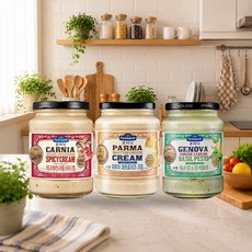 폰타나 카르니아 베이컨&머쉬룸 스파이시 크림 파스타소스 430g+파르마 콰트로치즈 크림 파스타소스 430g+제노바 치즈&크림 바질페스토 파스타소스 430g 각 1개 (총 3개), 3개, 430g