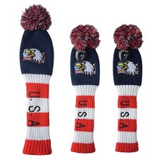 미국 국기 독수리 자수 니트 골프 헤드커버 135 세트 460cc 드라이버 우드 하이드리드 POM 헤드 클럽 커버, 3