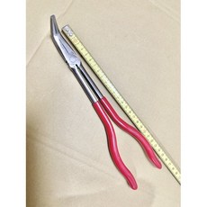 台灣製造 11吋 加長 尖嘴鉗(止滑) 十字齒 彎尖嘴鉗 90度 超止滑十字齒設計, 1個