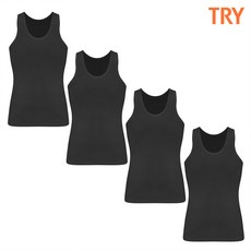 트라이 남성용 면100% 검정 컬러 민소매런닝 4매세트