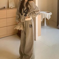 美式慵懶風斜肩闊腿衛衣衛褲兩件套