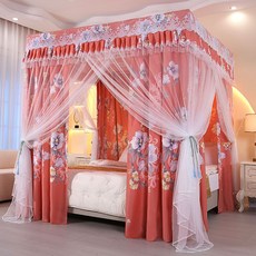 新款蚊帳遮光床簾1.5m一體式防塵頂床幔擋風公主風落地三開門家用, 傾心季節【單牀簾】不含支架和蚊帳,寬120x長200cm牀使用