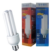장수램프25W 절전 삼파장전구 26mm소켓용다마, 전구색 오렌지색, 전구색, 1개
