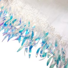 1야드 스팽글 태슬 프린지 플로럴 튤 레이스 리본 트림 가장자리 에징 트리밍 원단 자수 아플리케 재봉 공예, 하얀색