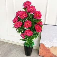 仿真牡丹花樹大盆景客廳室內裝飾擺件，假花落地盆栽超仿真綠植，提升居家品味, 1.2米吉祥牡丹玫紅+盆+草, 1個