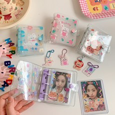 걸스코코 투명쪼꼬미 3공 포카바인더 + 속지10장+키링+탑로더 포카앨범 포카북 포토카드 미니포카바인더, 기본투명(화이트)