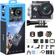 아카소 EK7000 4K30FPS 20MP 와이파이 액션 카메라 EIS 울트라 HD 131피트 방수 수중 원격 제어 4배 줌 외부 마이크 지원 블랙, AKASO 검정