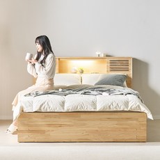 보루네오 포레 4서랍 편백나무침대 원목 수납헤드 킹 본넬매트리스, 내추럴