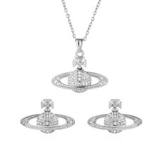 Coadipress Saturn Planet 여성용 귀걸이 목걸이 세트 앙증맞은 크리스탈 라인스톤 행성 귀걸이 Y2k 미적 토성 목걸이 생일 기념일 주얼리 선물 크리스탈 라인스