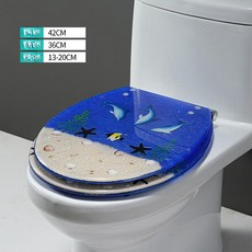 수지 화장실 뚜껑 두꺼운 U자형 가정용 디자인, 1L, 하늘색 해변 돌고래 스테인레스 스틸 느린 A