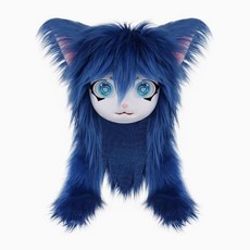 獸頭套 福瑞 cos 獸頭 cosplay 可穿戴 來圖定做, 藏藍色, 1個