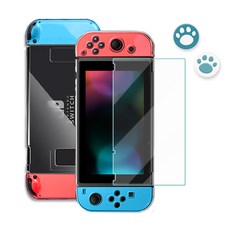 뷰씨 닌텐도 스위치 하드 풀커버 케이스 + 강화유리필름 + 조이콘 커버 2p, 투명, 1세트