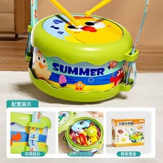 寶寶手拍鼓兒童玩具打擊樂器, 如圖所示, 1個, 綠雙面鼓可收納+送2錘子