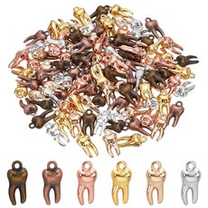 120개 6색 치아 모양 합금 패션펜던트 DIY 악세사리 귀걸이 목걸이 키링 부자재 15~15.5x7~7.5x5mm 구멍: 1.6mm, 혼합 색상