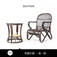 陽臺休閒區佈置小茶桌組閤高檔天然真藤椅三件套傢用戶外庭院靠背陽臺小桌椅 戶外桌 陽臺桌椅 休閑桌椅子 桌子 T9TA, 胡桃色一桌一椅