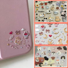 웨젼 엔젤 베어 십자가 다꾸 폰꾸 고양이 강아지 입체 네일 스티커 3종, 1세트, 혼합색상