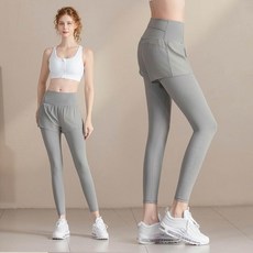 高腰瑜珈褲運動長褲運動褲緊身褲內搭褲收腹顯瘦瑜伽褲(假兩件彈力2色v1ay5)【紐約精品】