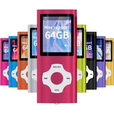 사진 뷰어 전자책 리더 음성 녹음기 FM 라디오 비디오 영화 기능을 갖춘 디지털 소형 및 휴대용 MP3/MP4 플레이어(최대 64GB 지원) (빨간색), Red, 빨강