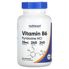 Nutricost 비타민B6 피리독신 HCl 25mg 캡슐 240정 NCS-67482, 1개