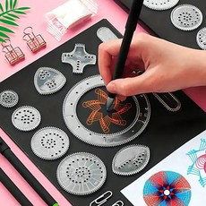 스피로그래프 세트 모양자 22pcs 신기한 기하학 무늬 기어 톱니바퀴 도형 그리기, 1세트