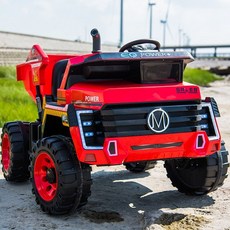 어린이 트랙터 전기 자동차 아기 2인승 붕붕카 조카 선물 유아 덤프 트럭 전동 차 푸쉬카, 4륜구동(2인용가죽시트+리모컨/자율 주행), 레드(일반휠)