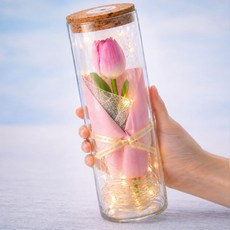 모아룸 LED 유리병 꽃다발 편지지 쇼핑백 선물세트, 1개, 핑크
