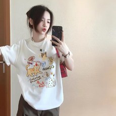 임산부 여름 수유 티셔츠 외출 루즈핏 프린트 순면 수유복 티셔츠 캐주얼 수유 반팔티 YLP