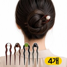 프렌티 구슬 U자 비녀 올림머리 헤어핀 여성 머리핀, 4개, 혼합색상