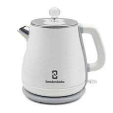 SamAnnLinks 전기 차 및 커피 주전자 끓는 물을 위한 1 8L 무선 스테인리스 스틸 자동 차단 기능이 있는 건식 끓임 방지 이중 레이어 온수 화이트 주전자, SamAnnLinks 전기 차 및 커피 주전자, 끓는